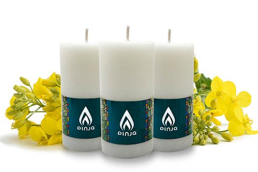 3-pack White Rapeseed Wax Pillar Candles, Unscented & Vegan