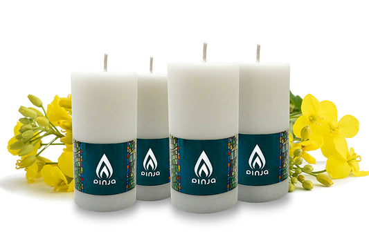 4-pack White Rapeseed Wax Pillar Candles, Unscented & Vegan